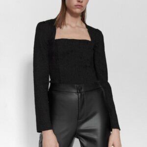 ZARA | Square Neckline Textured Long Sleeve Bodysuit | Sz. S